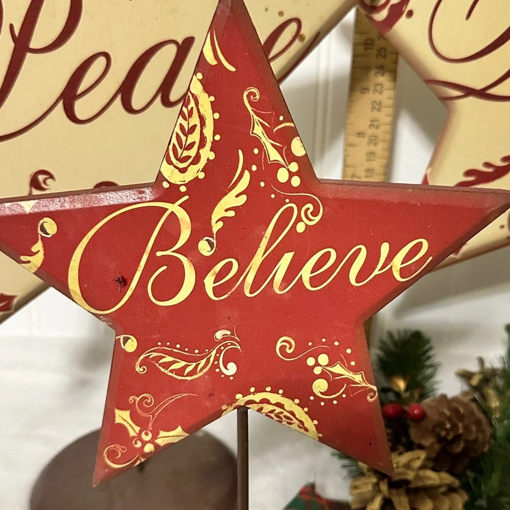 Hobby Lobby Heartland Holiday Wood‎ Stars Christmas Decor Set OS Multicolor EX